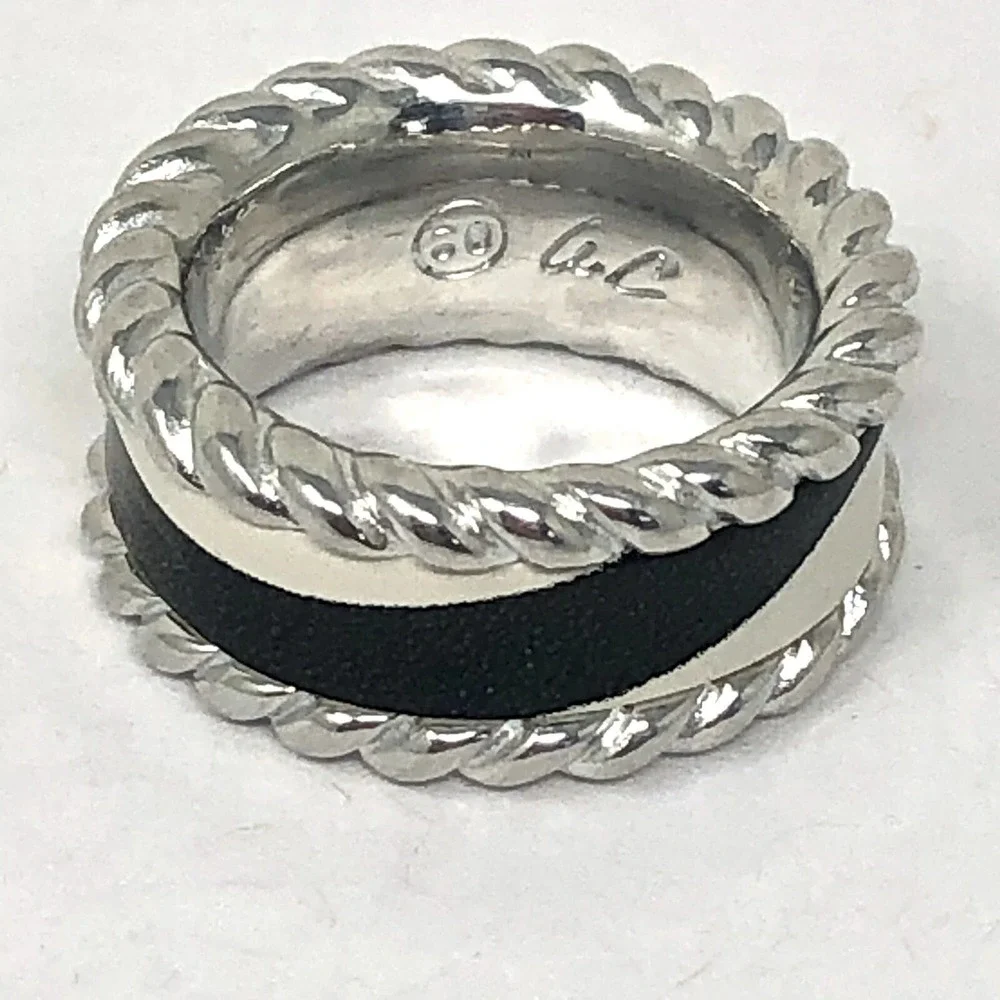 Zebra Print Leather Rope Ring Sz 6 Band Aluminum Arthur Court Signed Jewelry